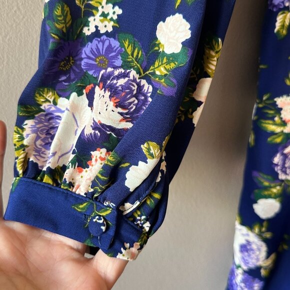 Women's XS Lulus That's a Wrap Navy Blue Floral Print Dress Long Sleeve - Picture 7 of 12
